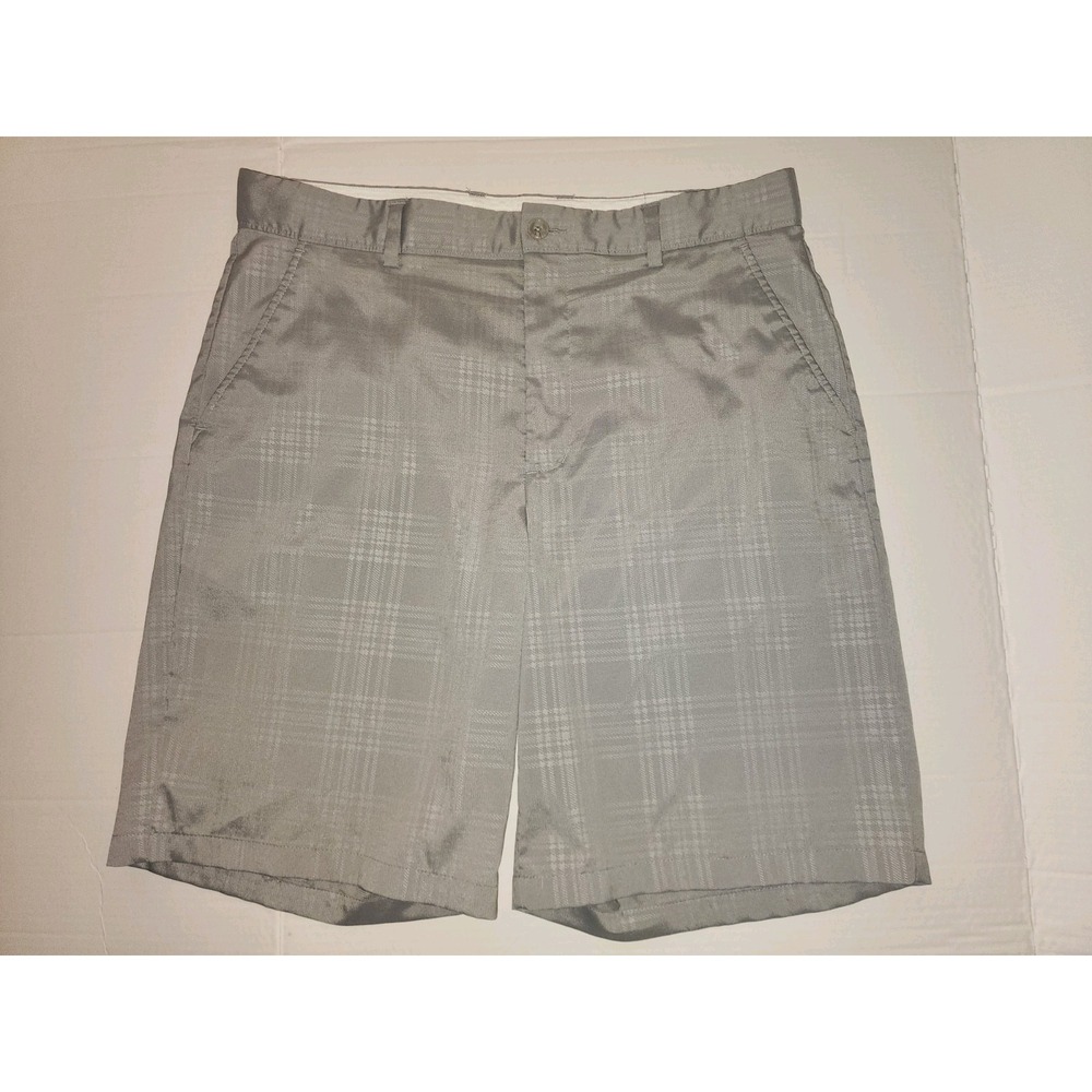 Men's Greg Norman Chino Shorts Size 34 Gray Checkered Golf Casual
